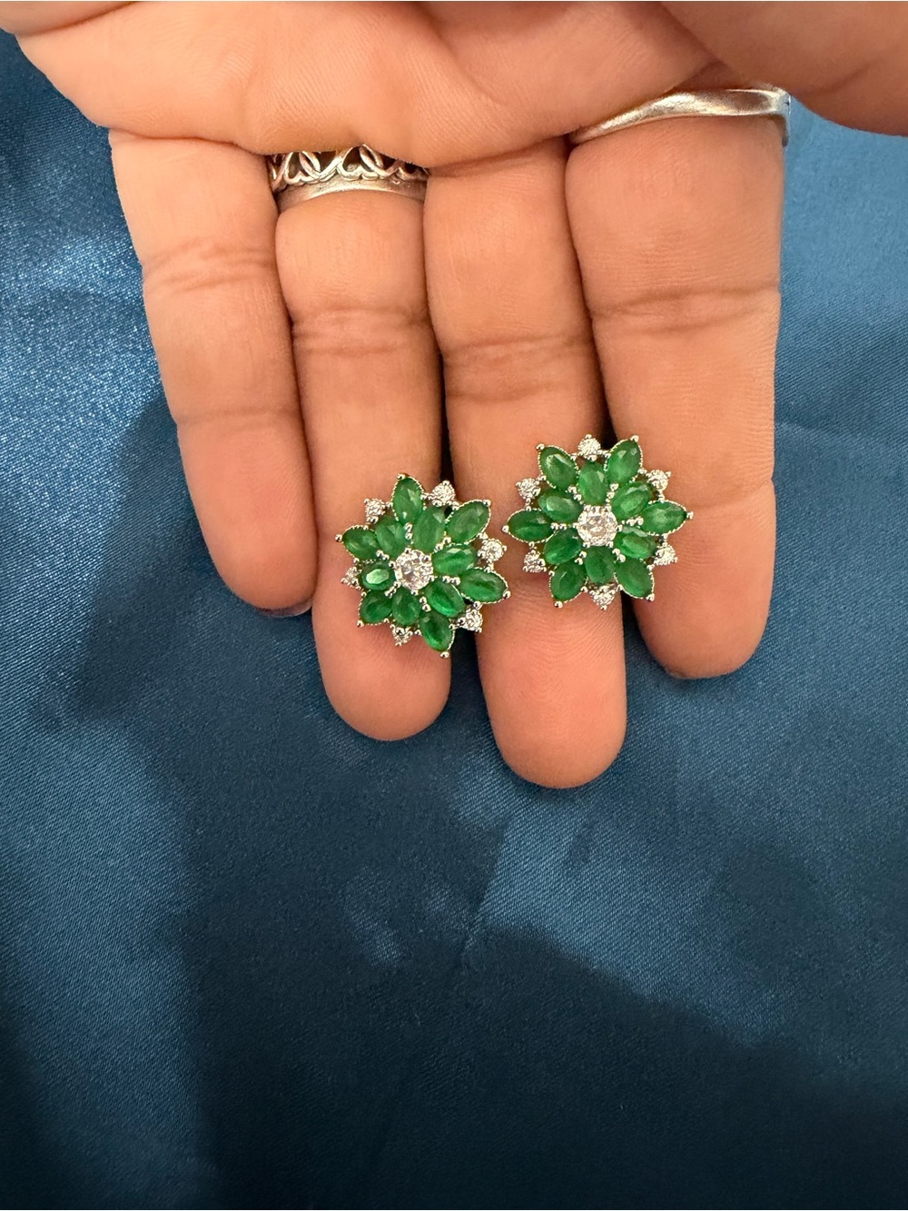 Emerald Green Floral Cluster Stud Earrings - Women Jewelry